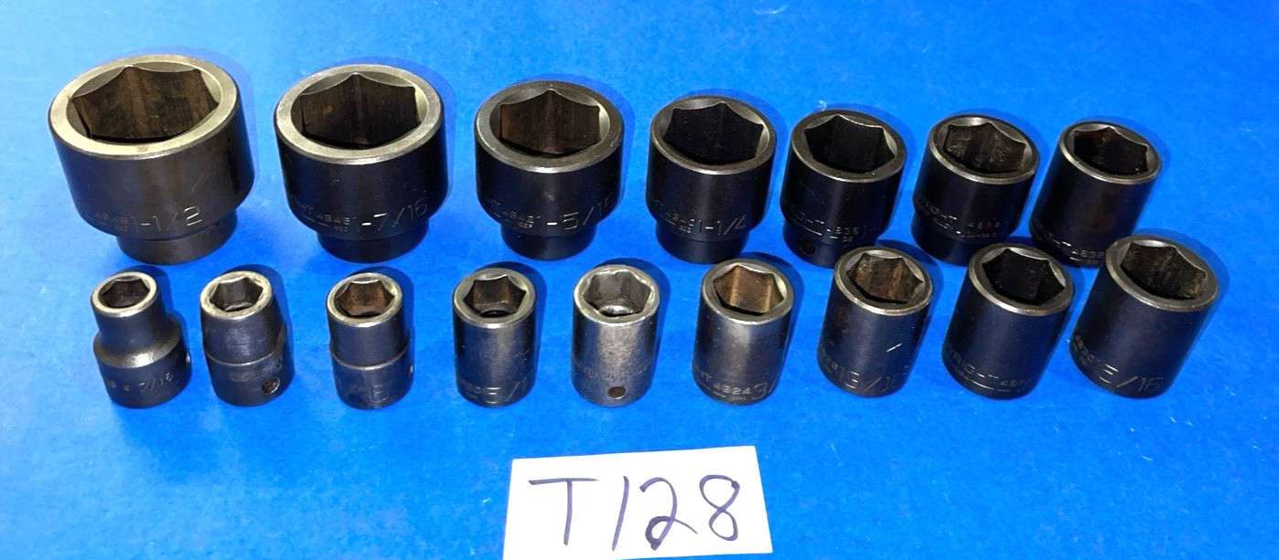 WRIGHT TOOLS 16 PIECE 1/2 DRIVE SAE. SHORT IMPACT SOCKET SET 7/16 TO 1-1/2