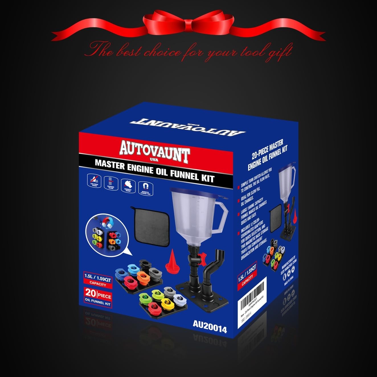20-Piece Spill-Proof Oil Funnel Kit with 12 Adapters & Shut-Off Valve, Automotiv