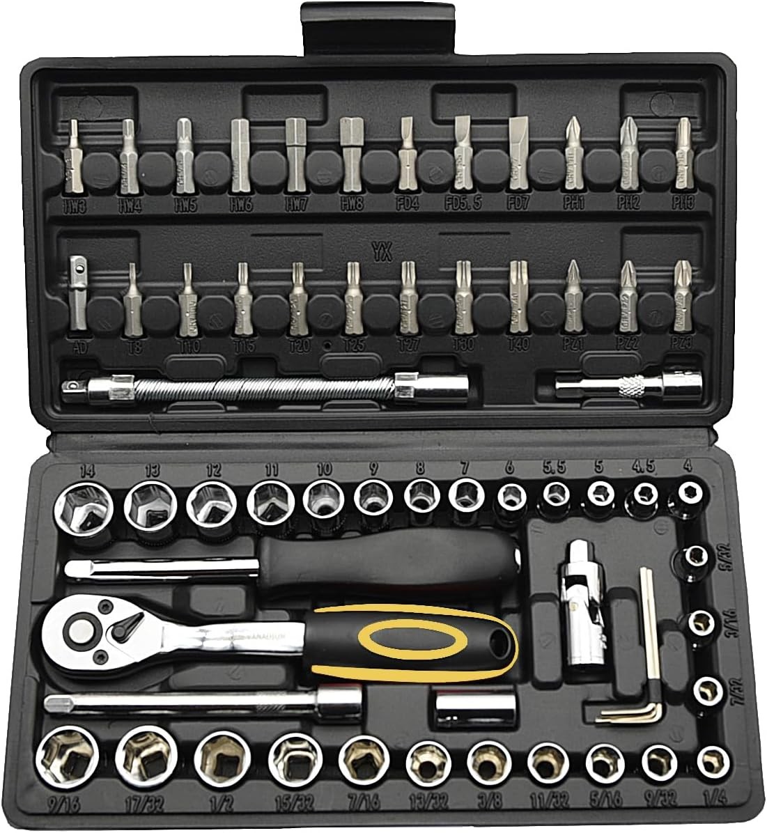 Socket Wrench Set, 62PCS 1/4″ Ratcheting Set With 72 Tooth count 1/4