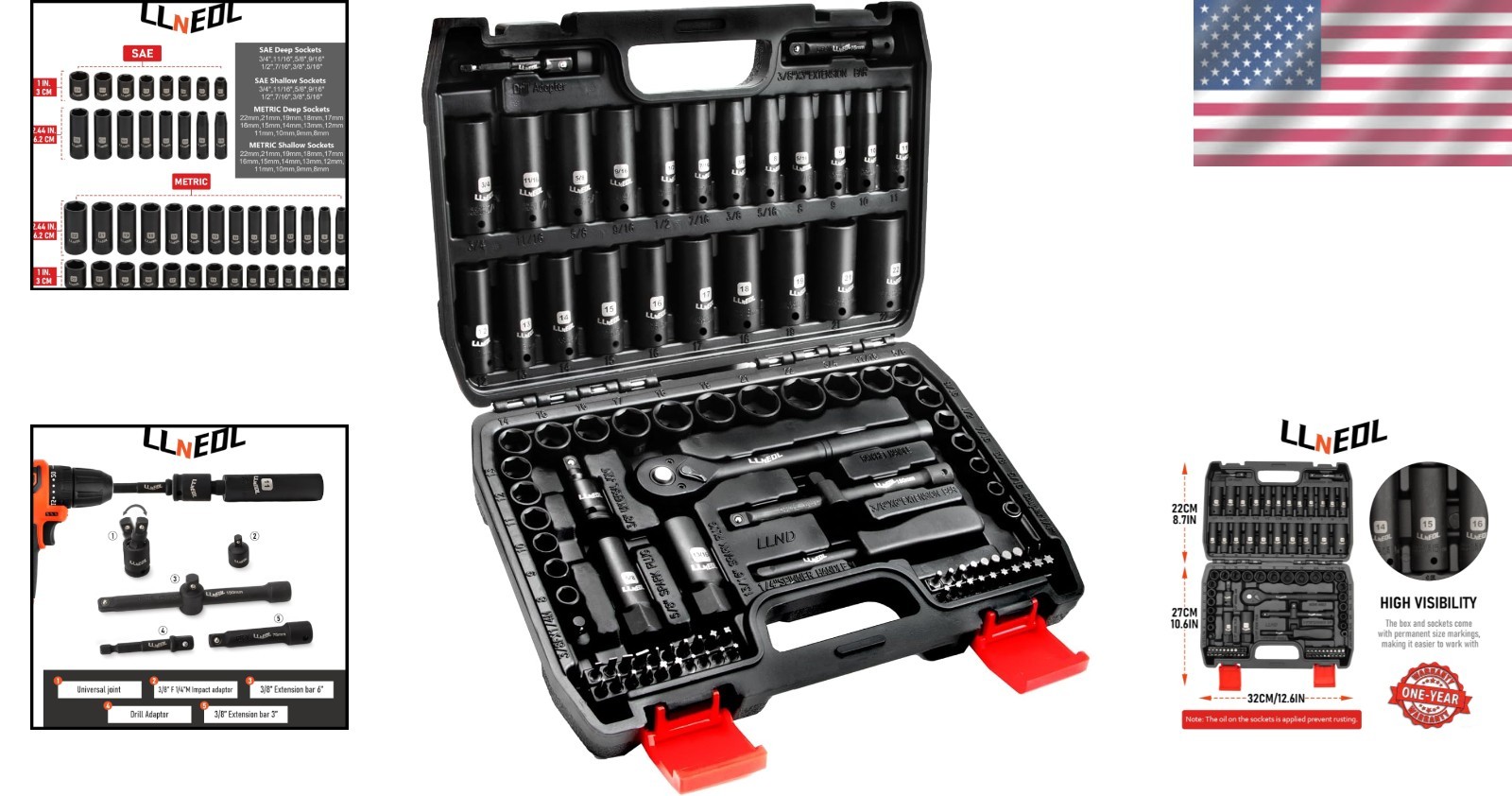 Impact Socket Set 3/8 Drive,95Pcs Deep&Shallow Socket Wrench Set,6 Point Metr…