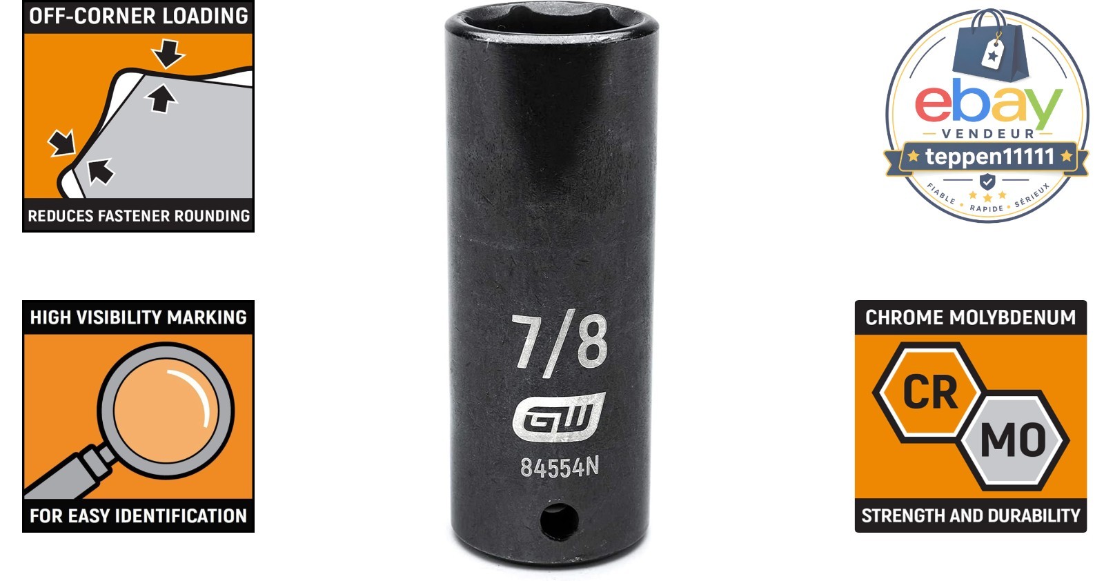1/2″ Drive Deep Impact Socket 7/8″, 6 Point