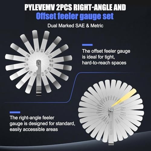 Feeler Gauge Set 2pcs Stainless Steel 32 Straight 16 Offset Blades SAE Metric