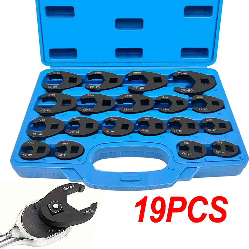 19PCS Crows foot Wrench Set 1/2″ and 3/8” Drive Flare Nut Crowfoot Wrench Set US