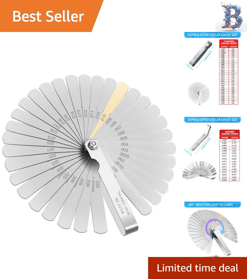 32-Blade Stainless Steel Tapered Feeler Gauge Set – Dual Marked for Precision
