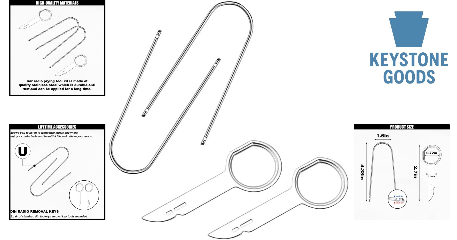 4PCS Car Radio Removal Tool Kit – Stainless Steel U-Shaped Stereo Disassembly…