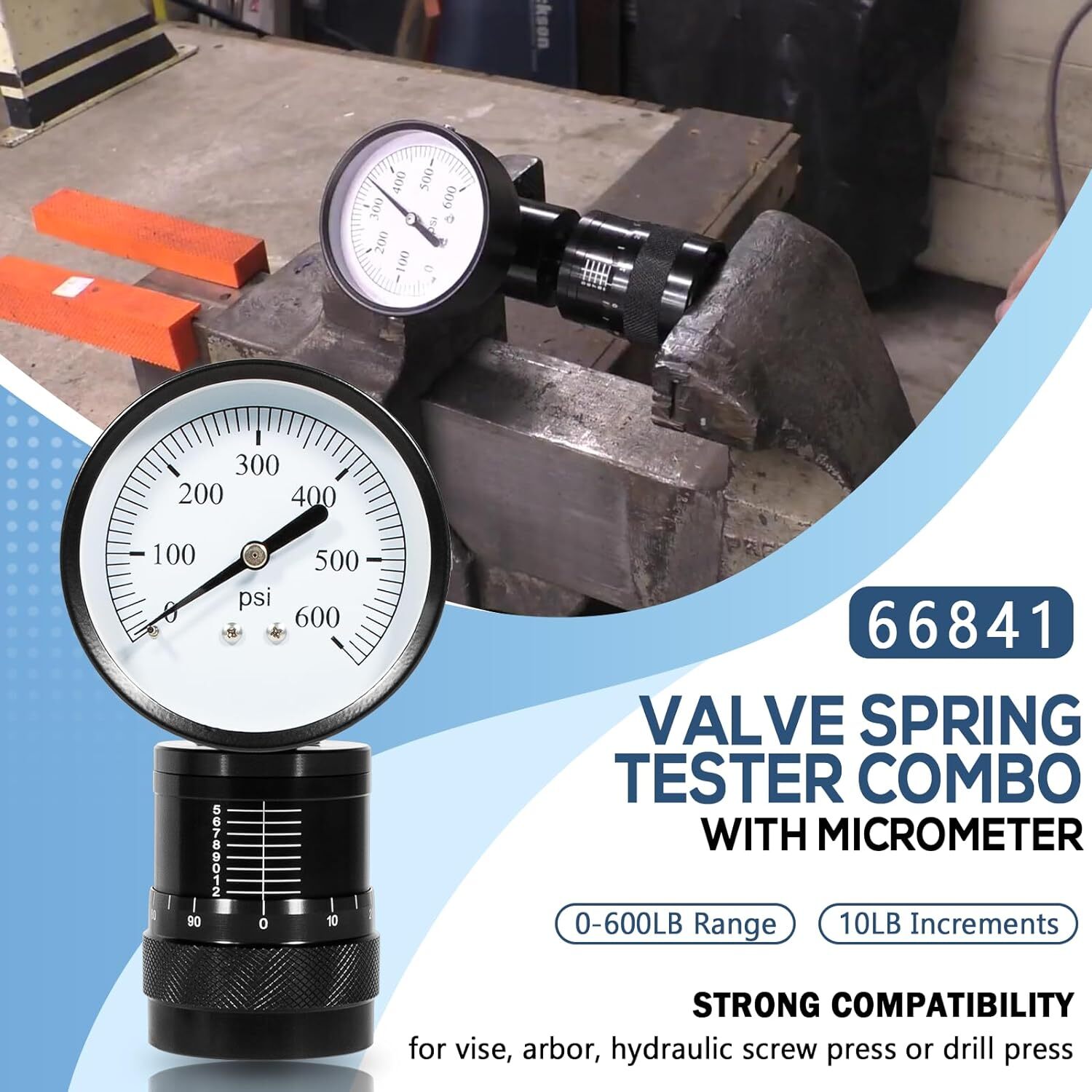 66841 Mini Valve Spring Tester Measuring Combo for Vise with Height Micrometer