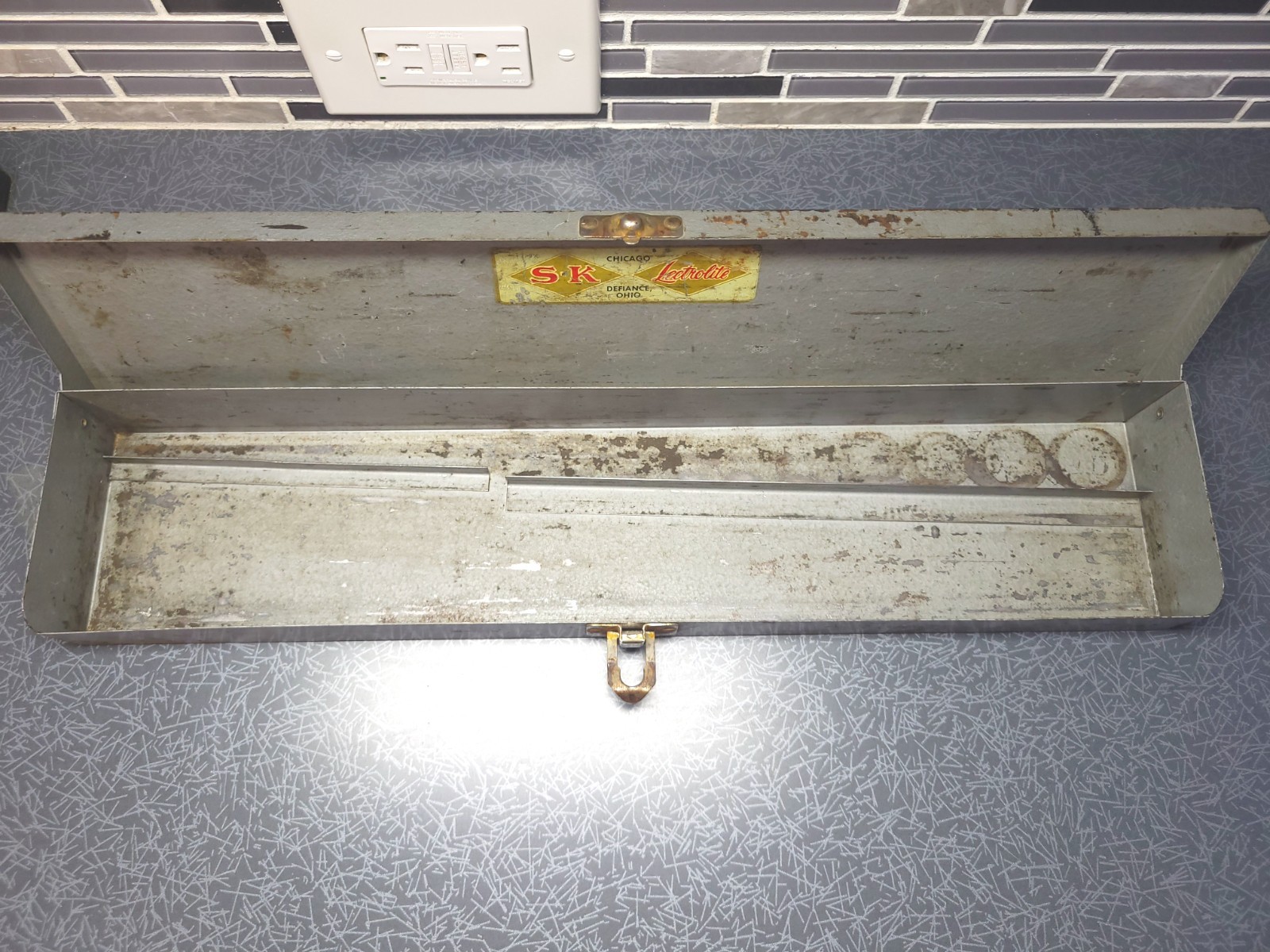 Vintage SK Lectrolite Gray Metal Socket Set Box 17 1/4″ Long Empty Case