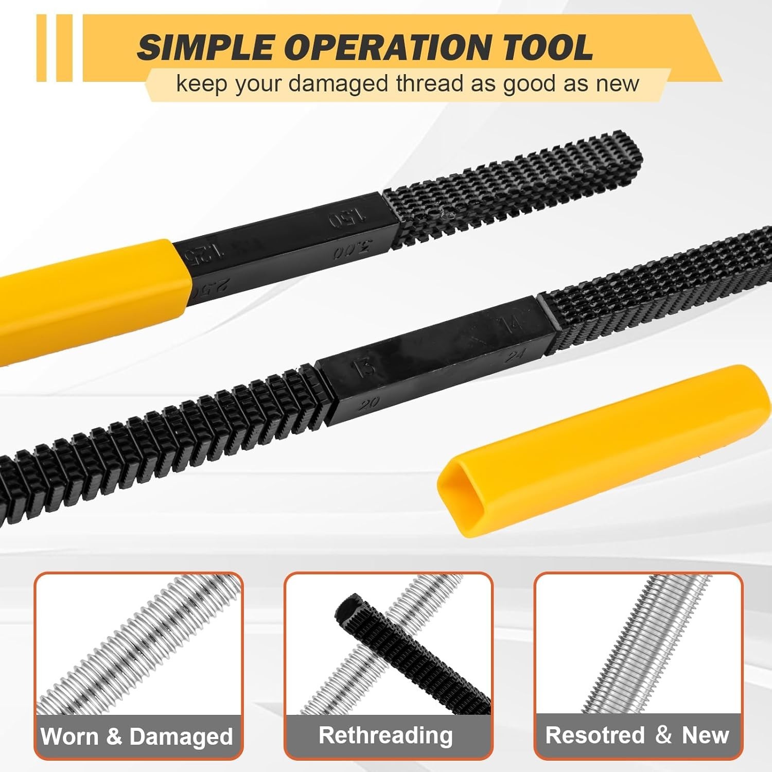 3-Piece Thread Restorer File Set, High Carbon Steel Metric & SAE Repair Tools