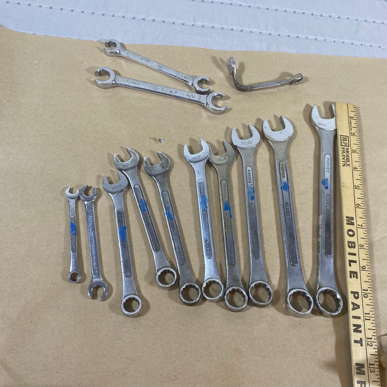 Vtg SK Tools USA 12 Point Combination Wrench Lot Metric & SAE 9mm 14–19mm 21,22
