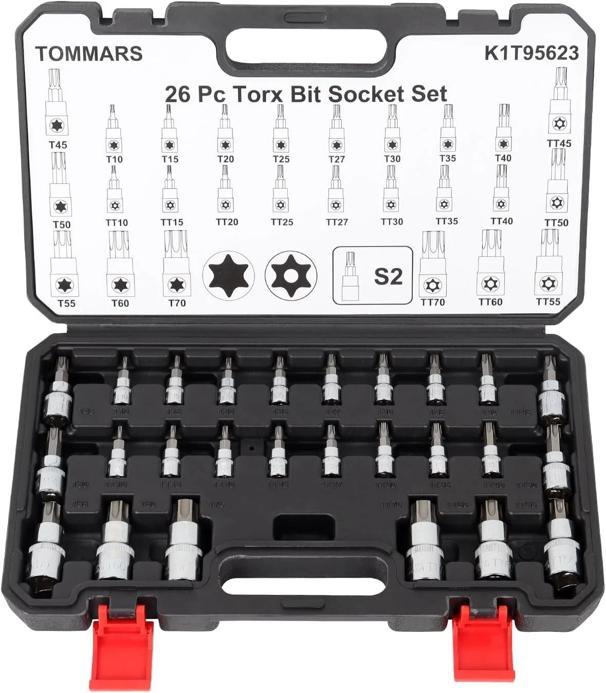 TOMMARS 26-PC Torx Socket Set, 26-Piece, Bit Socet T10-t70 & Tt10-tt70