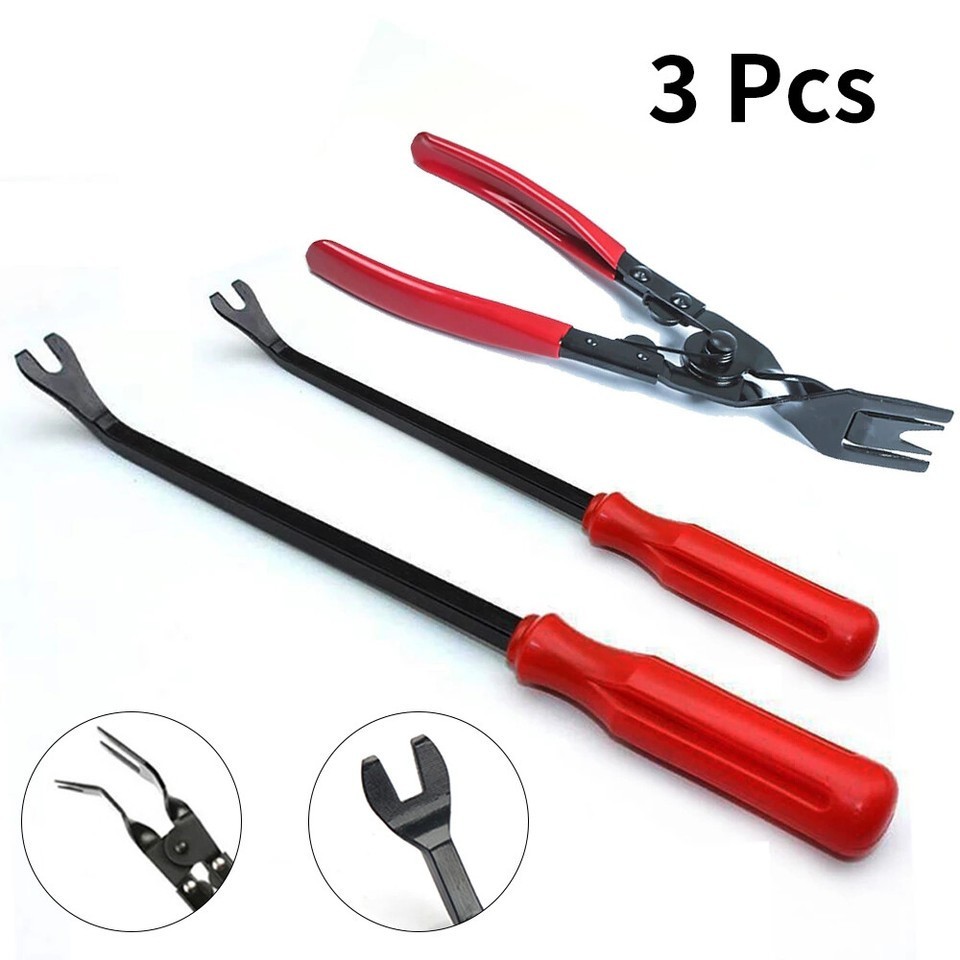 3Pcs Auto Clip Pliers Set Fastener Remover Car Trim Rivet Removal Pry Tools Red