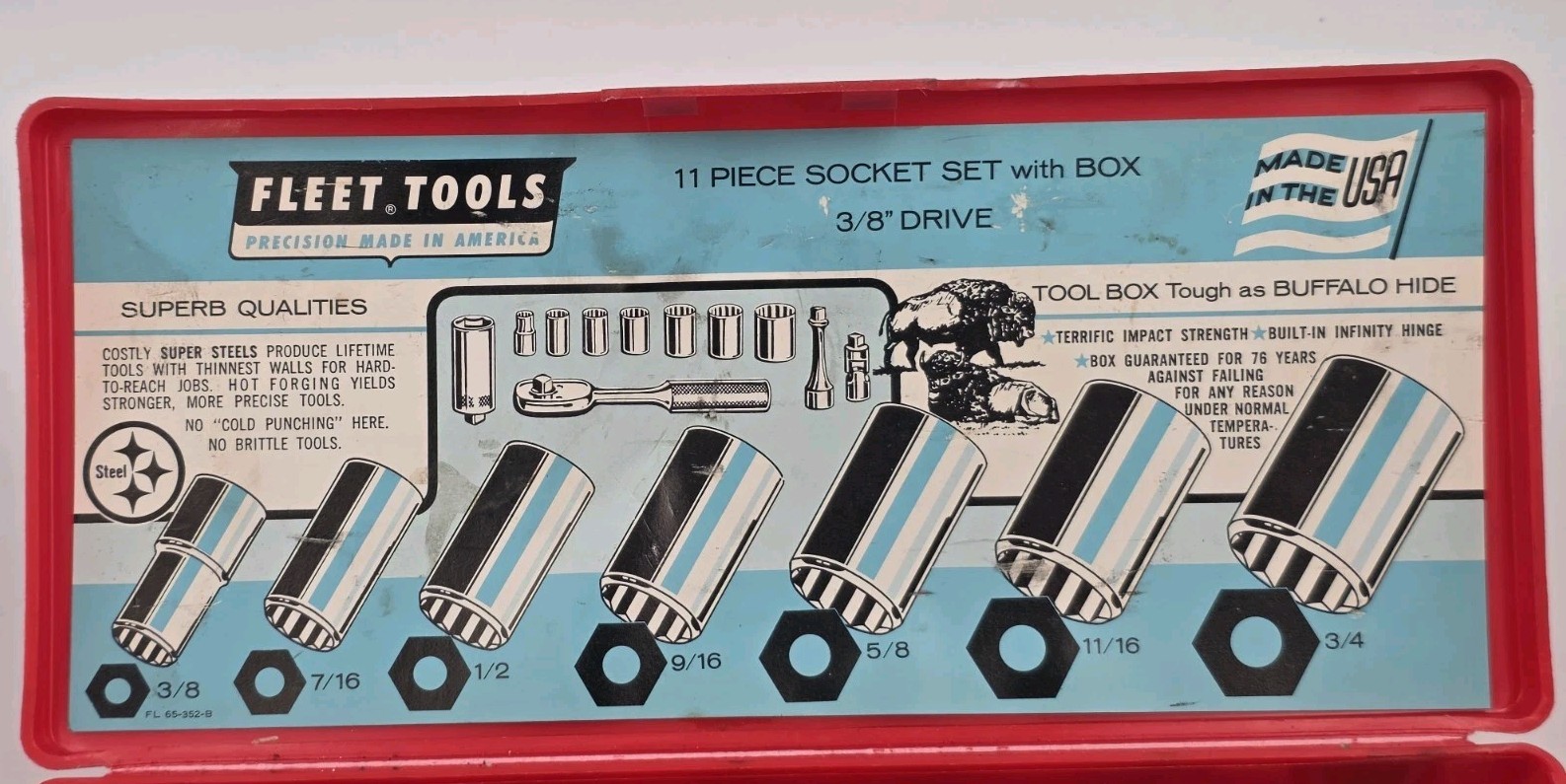 Vintage Fleet Tools By Proto 3/8″ SAE Socket Set 22 Piece Shallow & Deep Well