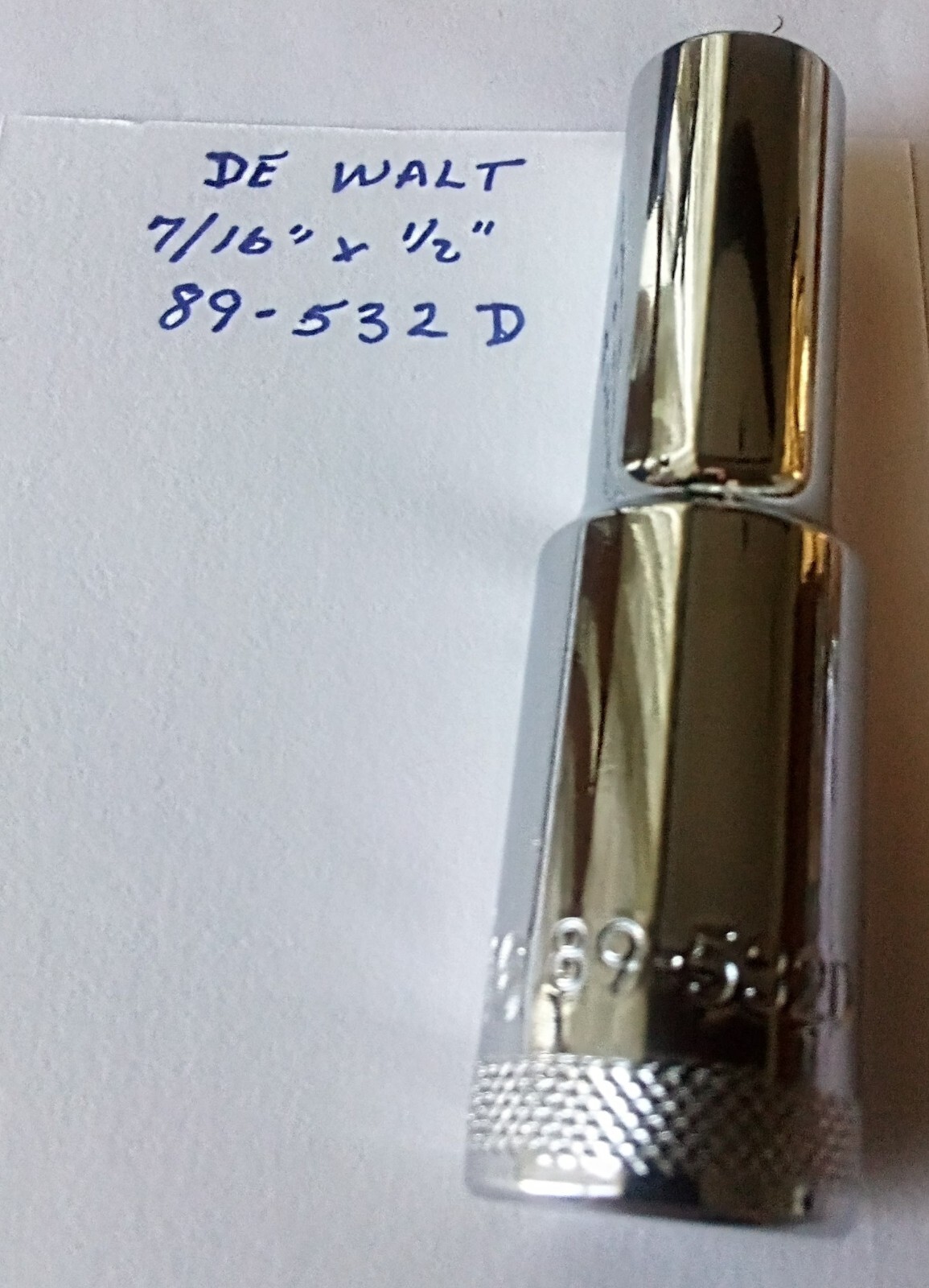 DeWalt 7/16″ x 1/2″ Dr Deepwell Polished Chrome Socket 89-532D 6Pt Free Ship