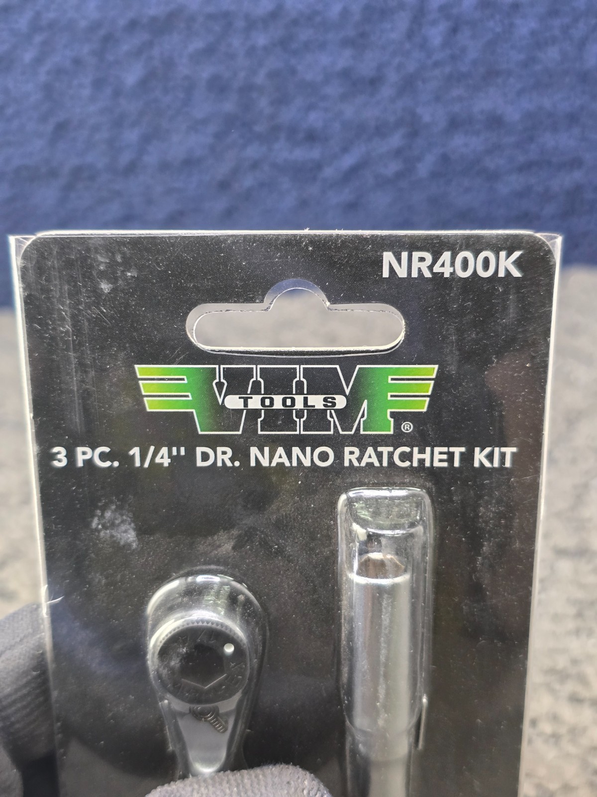 VIM Tools NR400K 3-Piece 1/4″ Dr Hex Stubby Nano Ratchet w/ Extension Assembly
