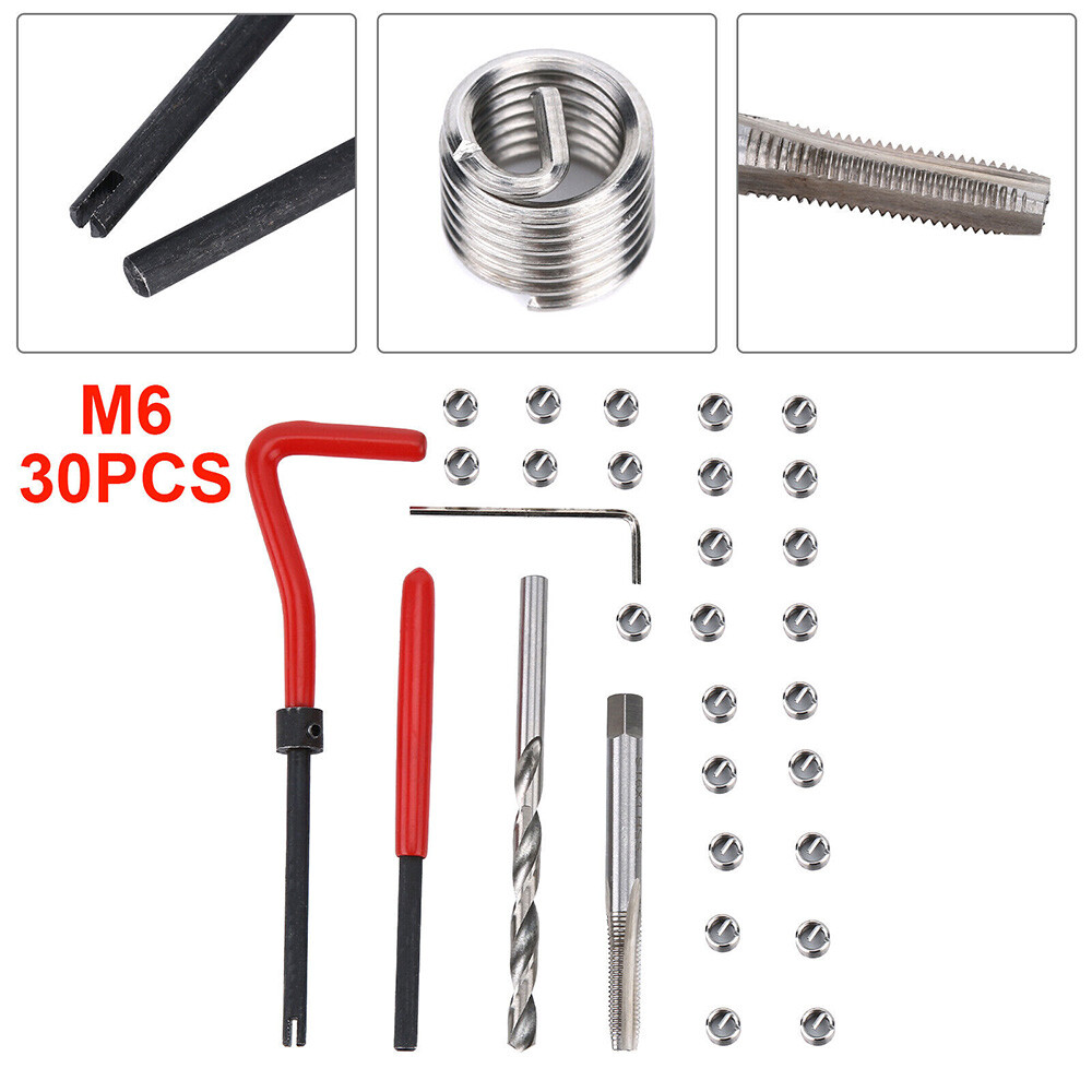 30Pcs Helicoil M6x1.0mm Thread Repair Tool Kit suitable for 6mm Damaged Threads