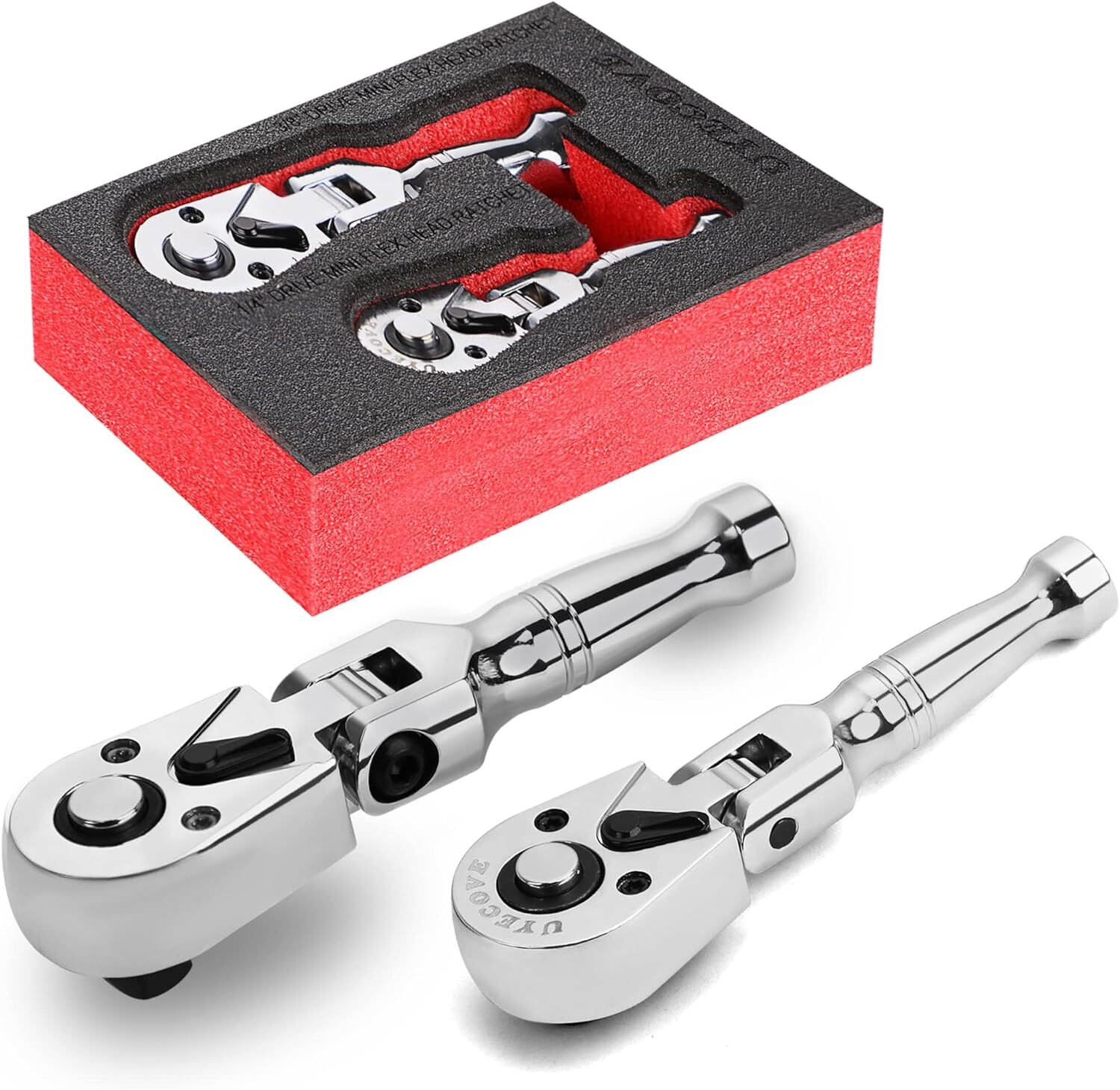 1/4 3/8 Inch Drive Stubby Ratchet, Flex Head Ratchet Set Mini Stubby Wrench Set