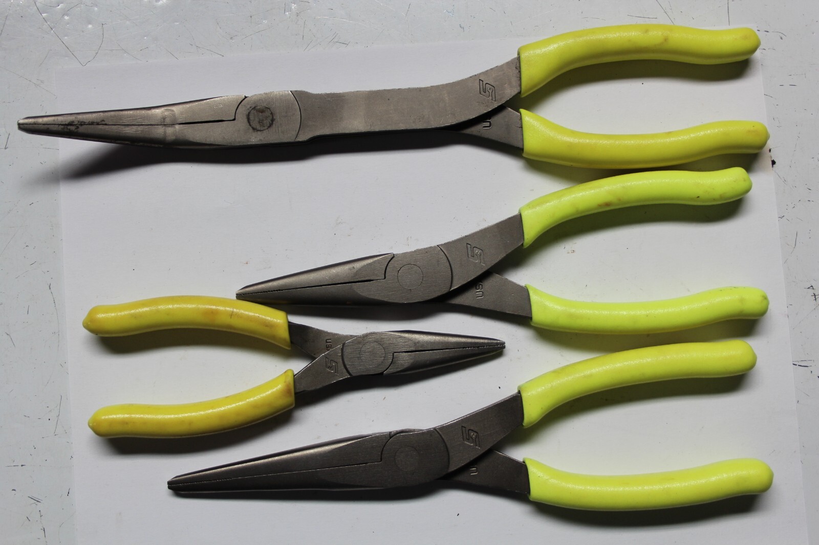 SNAP-ON TOOLS 4-PIECE Hi-Viz Pliers Set Long-Neck 35° Bent Needle Nose USA