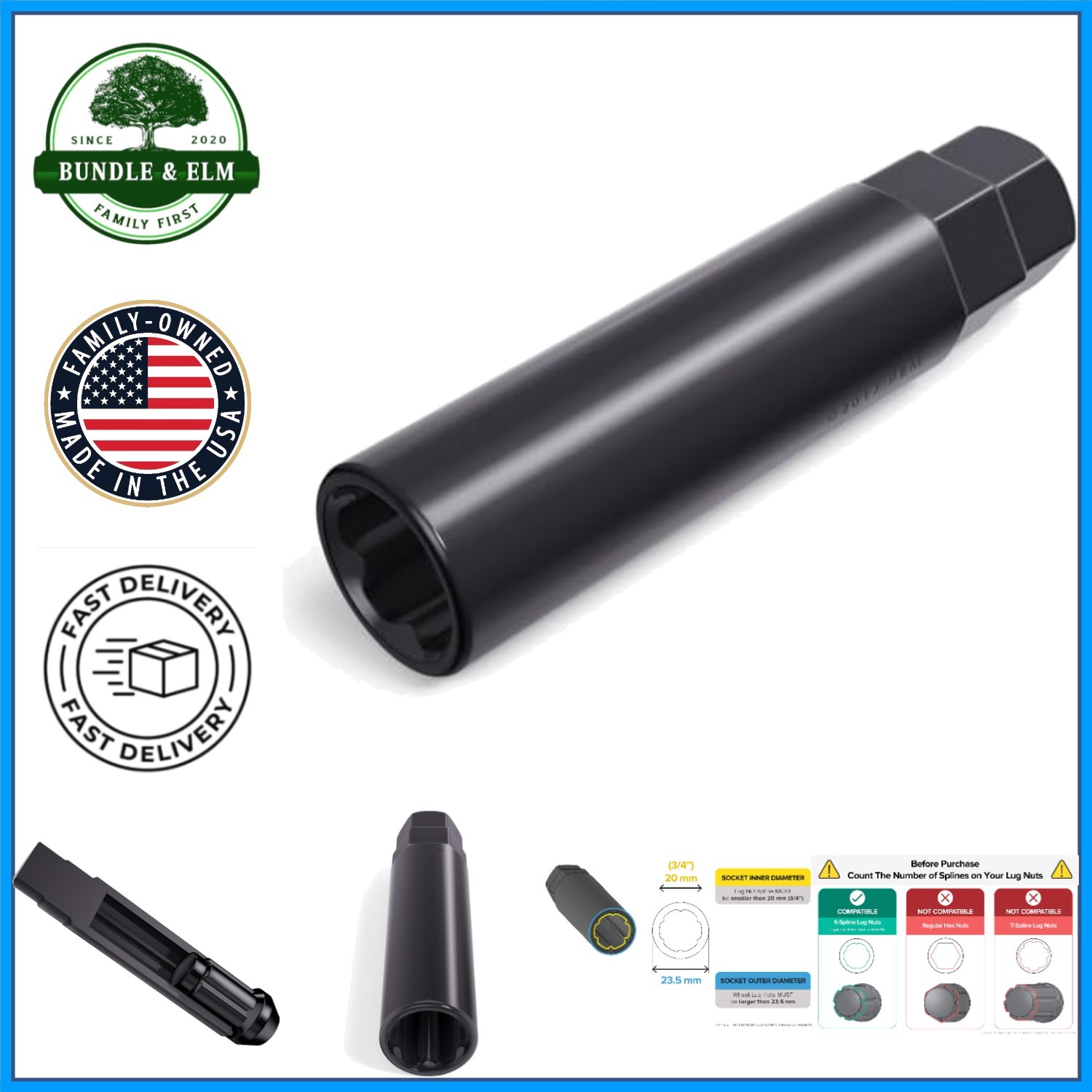 Durable 6 Point Spline Key Tool for Truck Wheel Lock Lug Nuts – 3.5 Inches