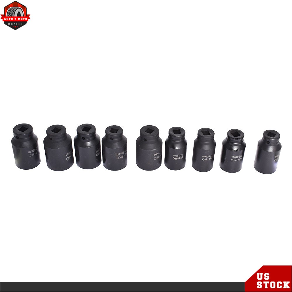 9pc Deep Impact Socket Set 1/2″ Drive Metric Axle Hub Nut Sockets 29-38mm w/Case