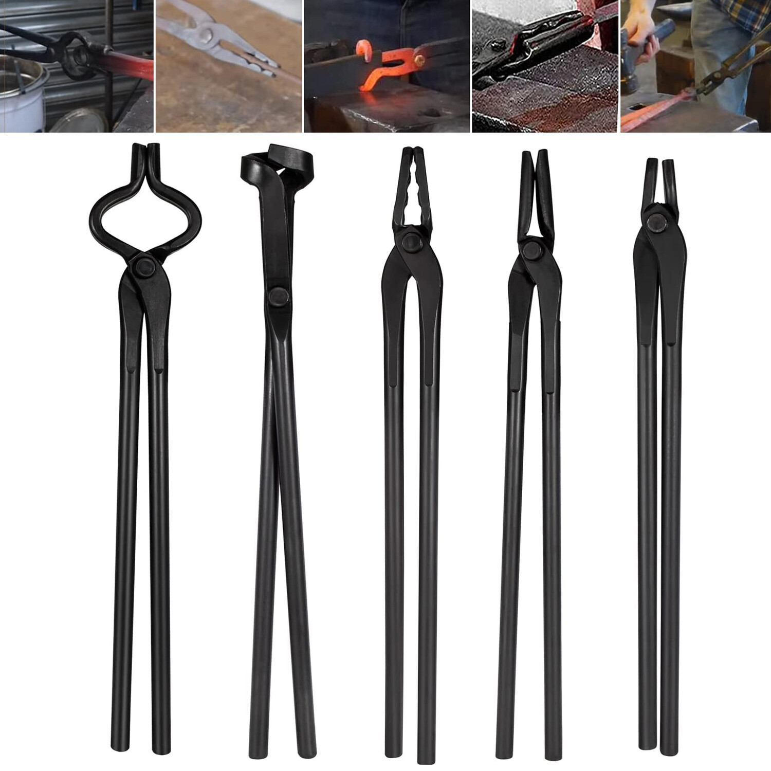 Knife Making Tongs Blacksmith Bladesmith Tong Set Vise Anvil Forge Tools-5PCS