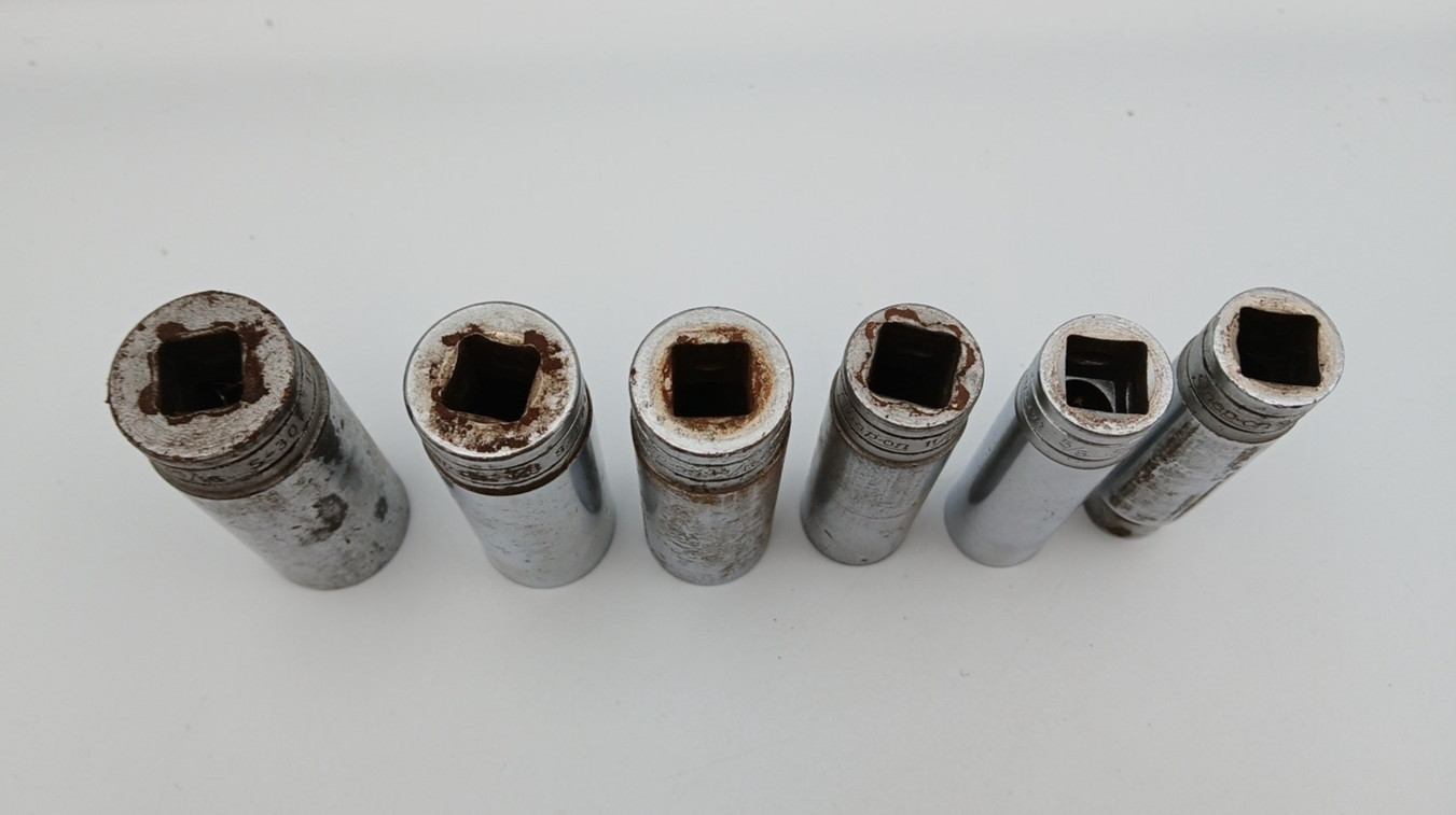 Lot of 6 Snap on Tools Deep Sockets SAE Various Sizes Underline 12 Point USA