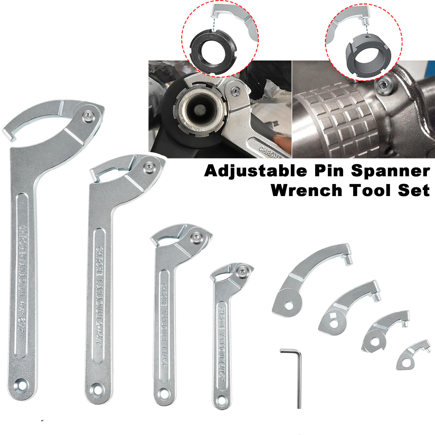 8 Pack Adjustable Hook C Pin Spanner Wrench Tool Set Nut Wrench 3/4″ to 6-1/10″