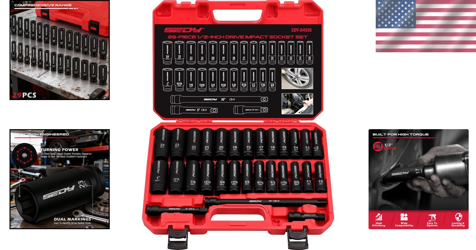 Heavy-Duty 29-Piece 1/2″ Drive Impact Socket Set – Chrome Vanadium for Strength