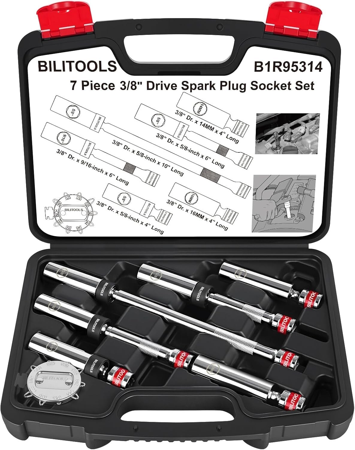 7pcs Magnetic Swivel Spark Plug Socket Set & Gap Tool, 3/8″ Drive | 9/16,5/8,…