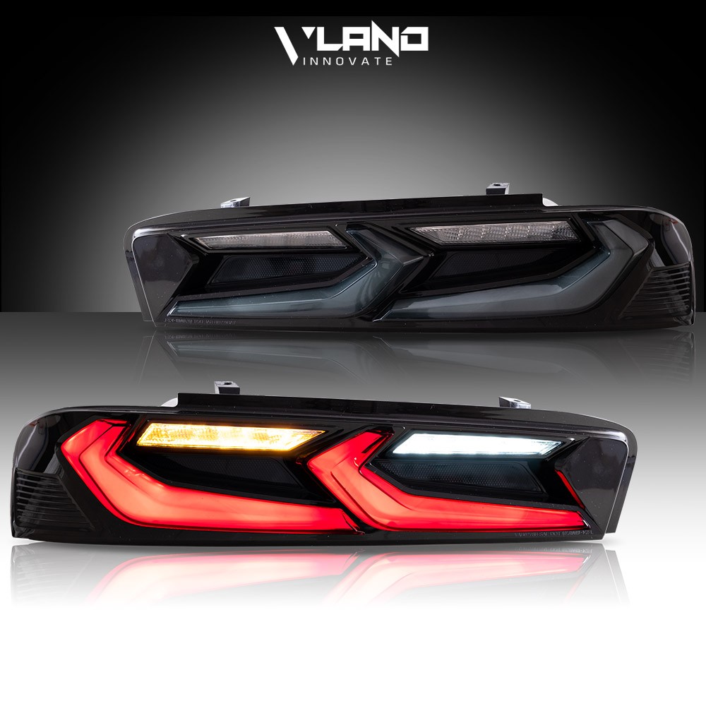 Pair VLAND FULL LED Tail Lights For Chevy Camaro 2016-2018 DRL Smoked Sequentail