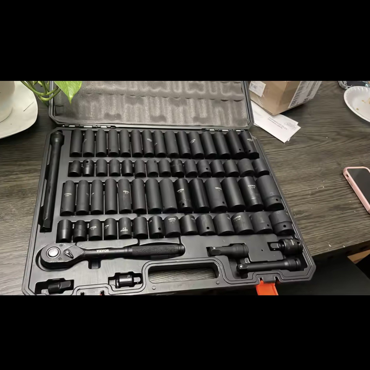 Impact Sockets Set 65pcs 6-Point 1/2in Drive Bit Ratchet Tool Kit Case