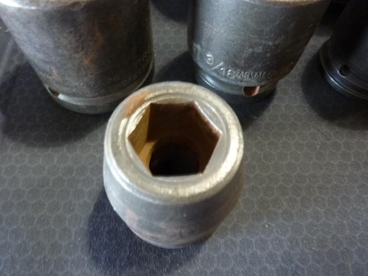 NINE USED MIXED MAKER USA MADE 3/4″ DRIVE SAE SOCKETS – FREE SHIPPING