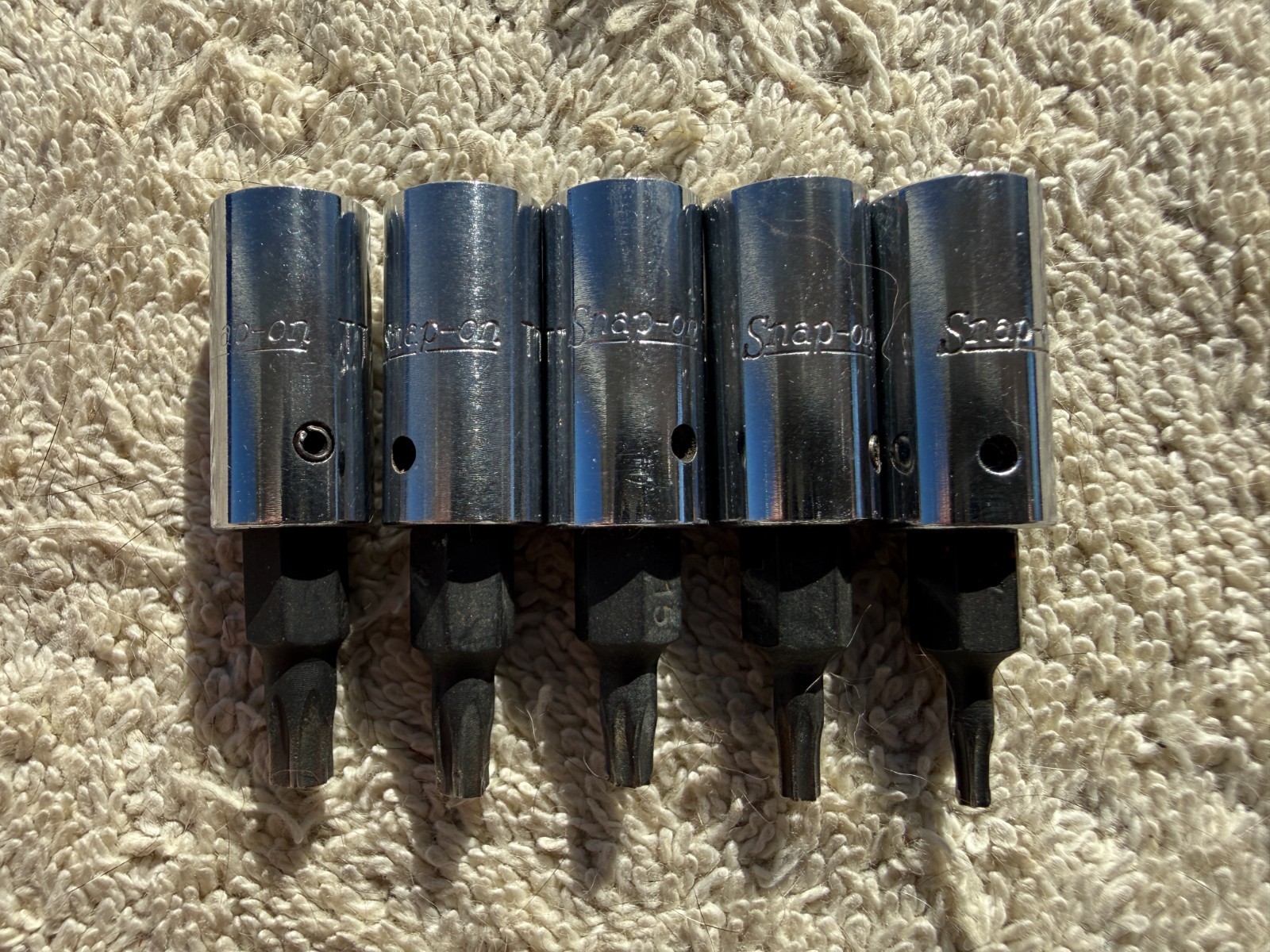LOT OF 5 SNAP-ON TROX 1/4 INCH DRIVE TROX SOCKETS AS PICTURED AND DESCRIBED