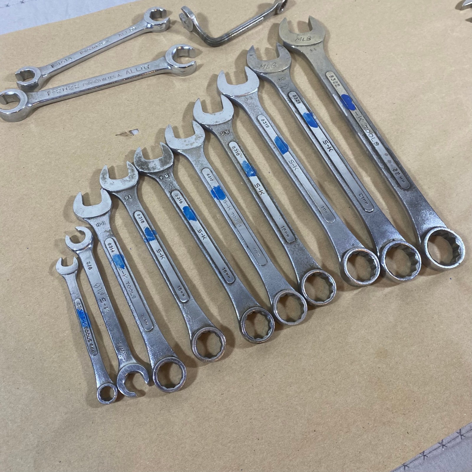 Vtg SK Tools USA 12 Point Combination Wrench Lot Metric & SAE 9mm 14–19mm 21,22