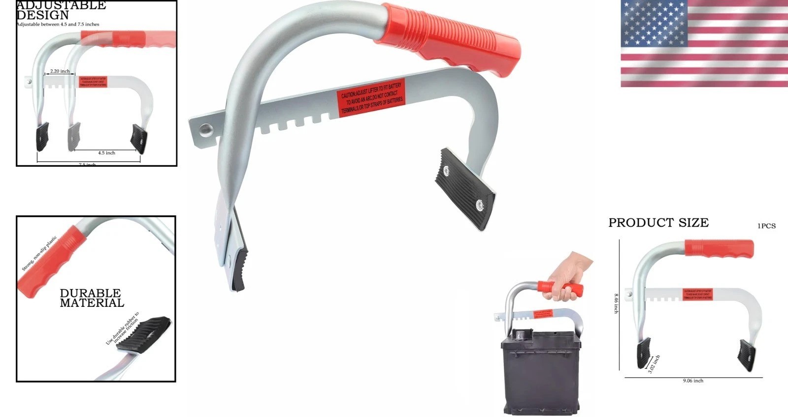Ergonomically Designed Car Battery Carrier with Adjustable Grip & Non-Slip Feet