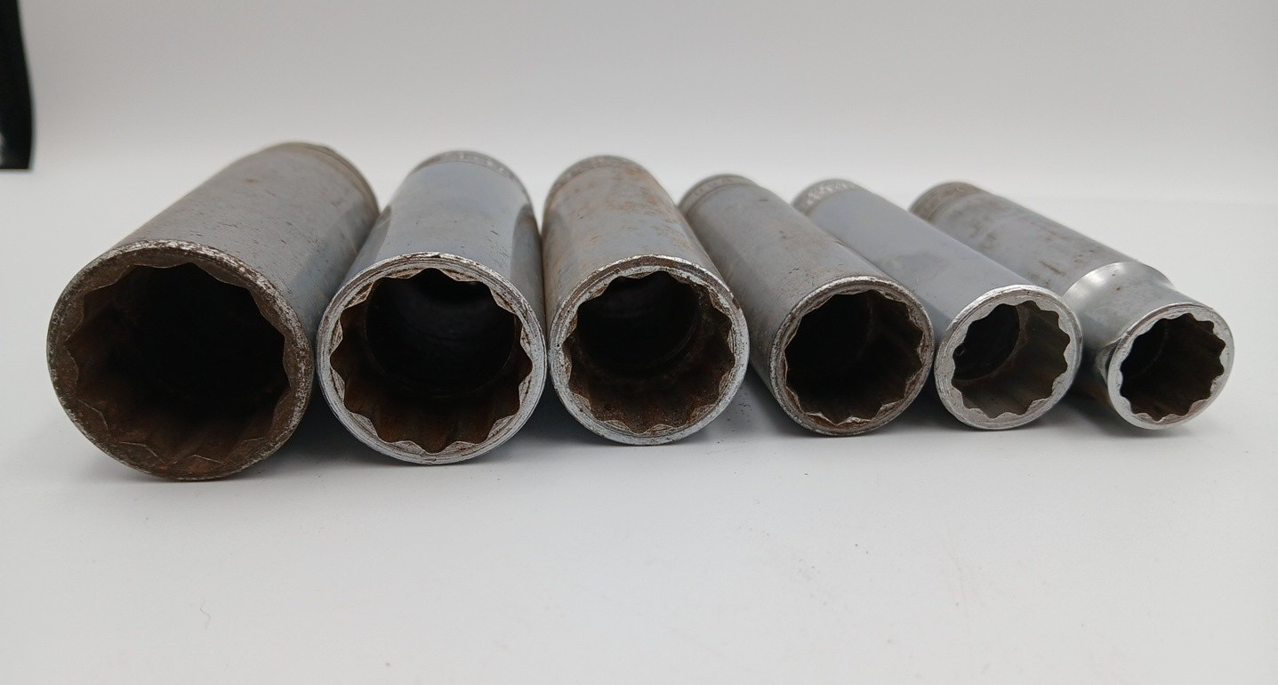 Lot of 6 Snap on Tools Deep Sockets SAE Various Sizes Underline 12 Point USA