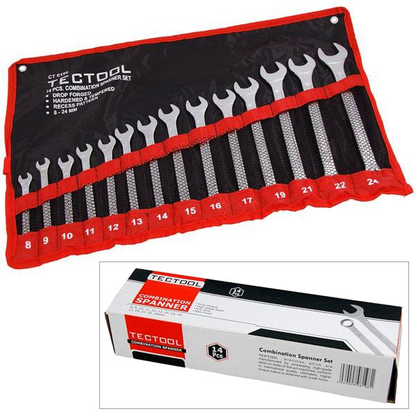 14pc Metric Combination Spanner Set 8mm – 24mm Ring & Open Ended Combo Wrenches