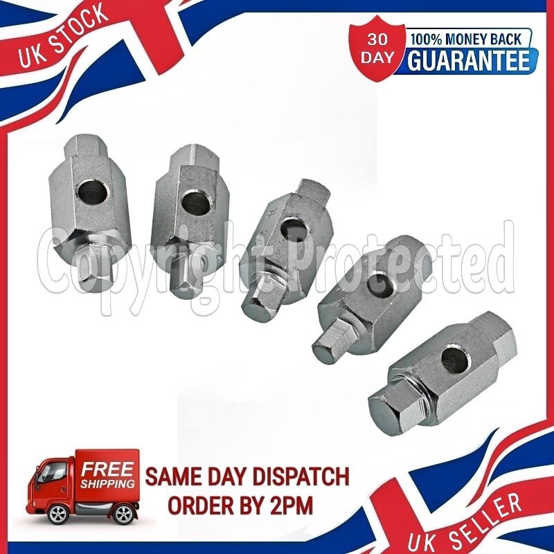 5PC SUMP PLUG KEYS DOUBLE ENDED OIL AXLE GEARBOX DRAIN FILL TOOL REMOVAL KIT SET