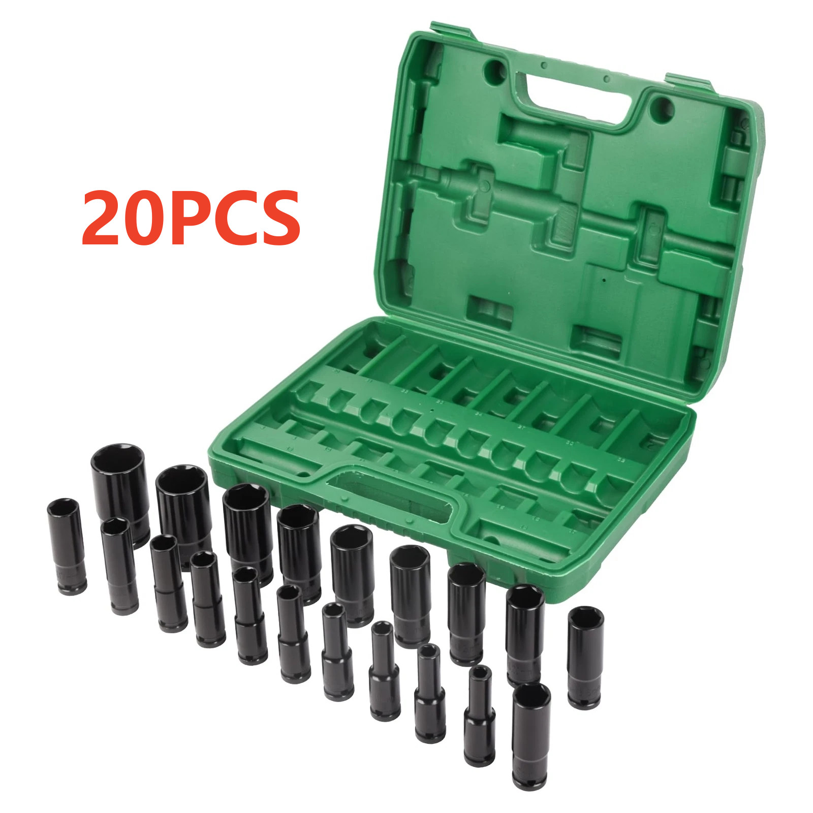 20PCS 1/2»Deep Impact Sockets Set Drive Metric 8mm-32mm Deep 6-Point Set w/case