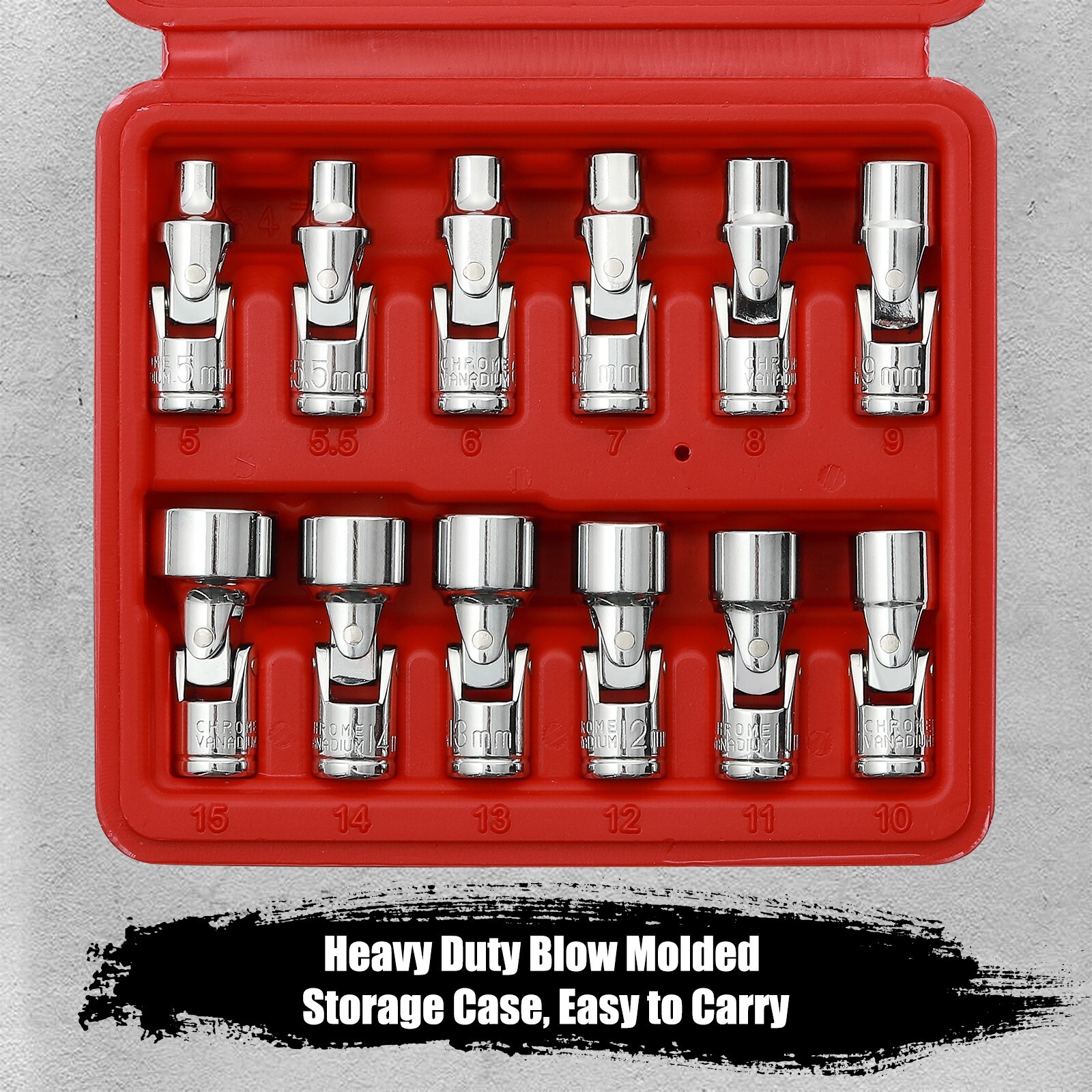 12 pieces 1/4″ Drive Metric Universal Joint Impact Socket Set, Swivel Head, CR-V