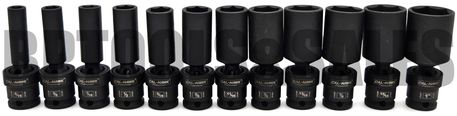 12pc 3/8″ DR. Universal Ball Swivel Deep Impact Socket Set (SAE) Radius Set