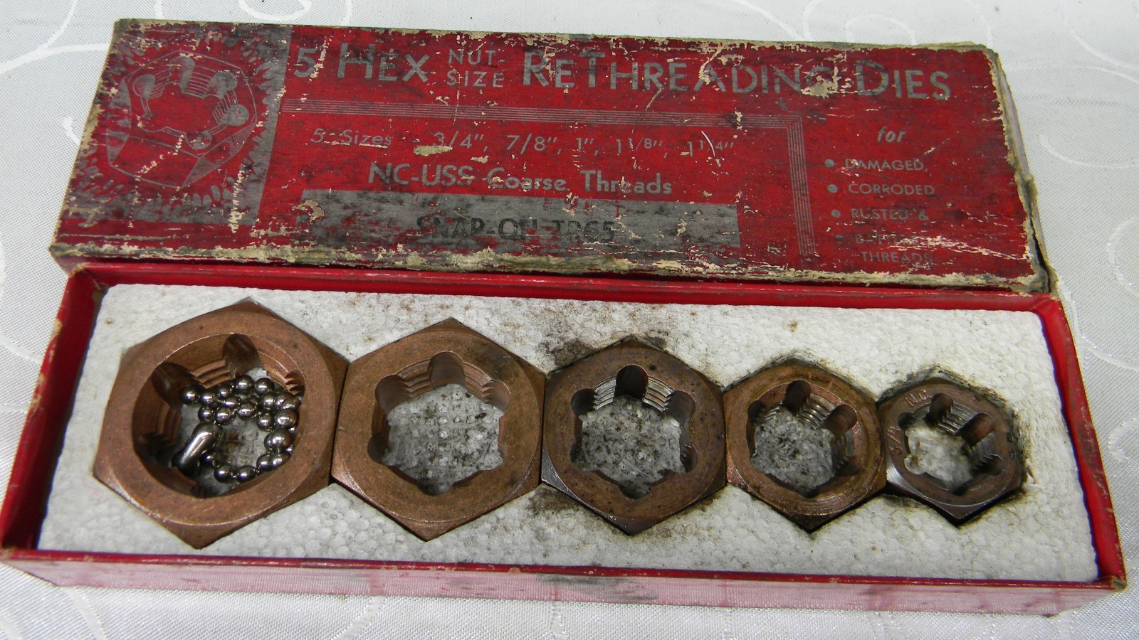 SNAP-ON 5PC SAE-NC COARSE THREAD HEX NUT RETHREADING DIES 3/4″-1-1/4″ #TRC5