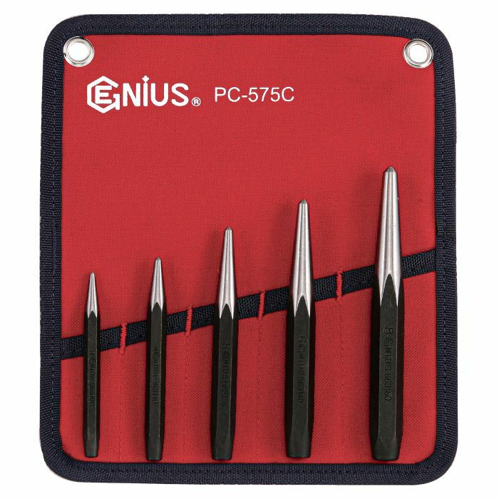 Genius Tools 5pc Master Heavy Duty Center Punch Set w/ Roll Pouch #PC-575C