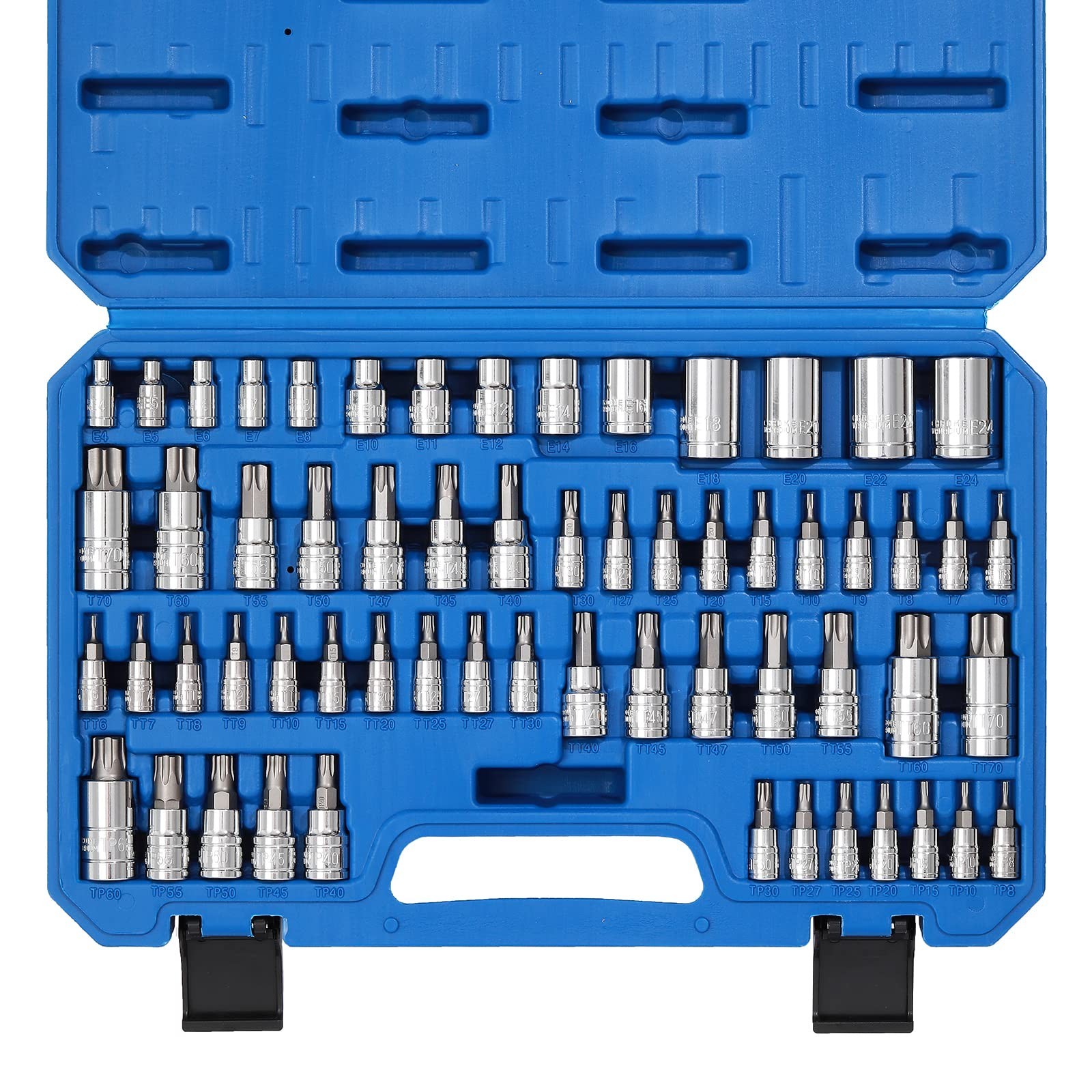 60-Piece Torx Bit Socket & External Socket Set, S2 Cr-V Steel, E4-E24, T6-T70, T