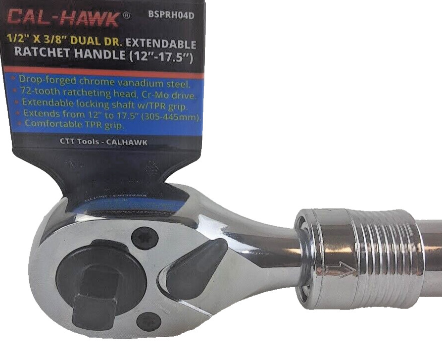 1/2″ x 3/8″Dual DR Head Extendable Ratchet Wrench 72 Tooth Handle ( 12″- 17.5″)
