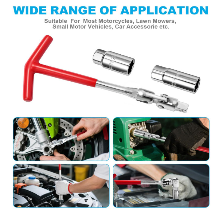 3Pcs Spark Plug Socket Wrench Set T-Handle Universal Tool Kit