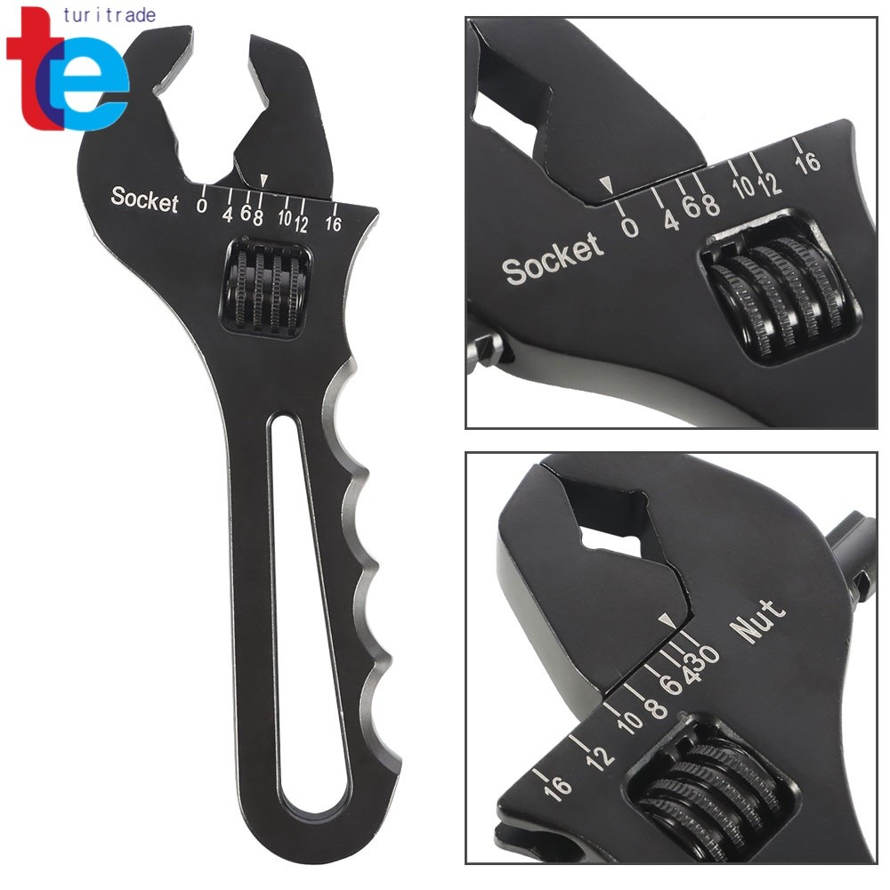Black Adjustable Wrench Aluminum Tool Spanner For Hose End Fitting 3AN-16AN