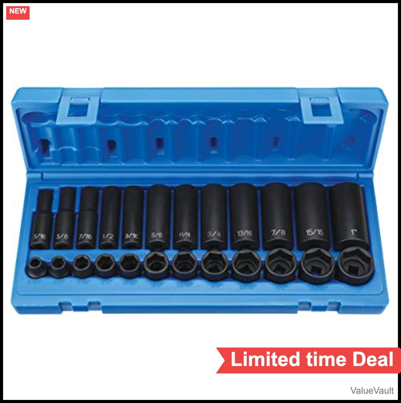 3/8 Inch Drive 24 Piece Standard Deep Fractional Socket Set Tool Kit Wrench