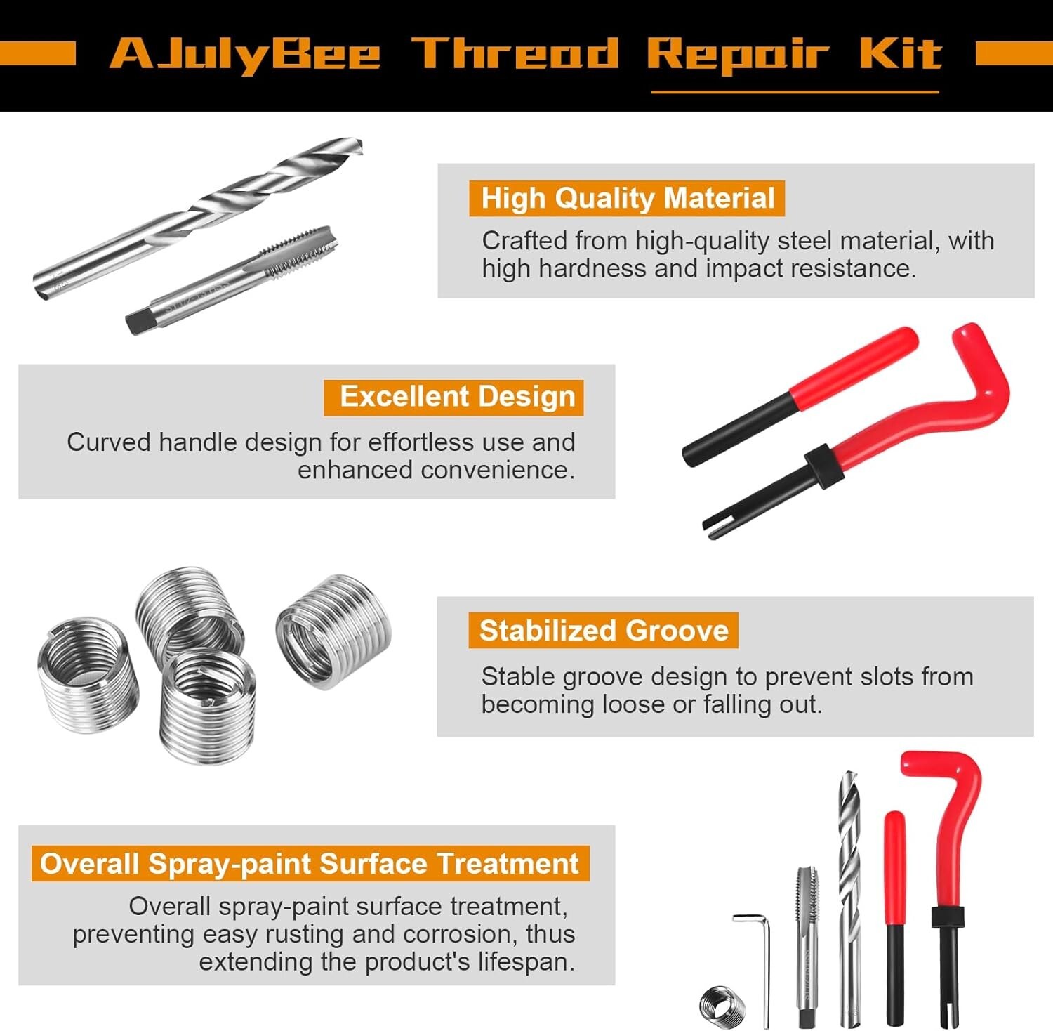 261PC Thread Repair Kit, SAE & Metric Helicoil Set (1/4″ to 1/2″, M5 to M12)