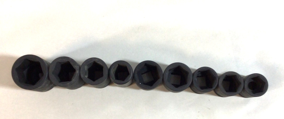 K Tool Lot of 9 Deep and standard impact socket SAE see Description for sizes