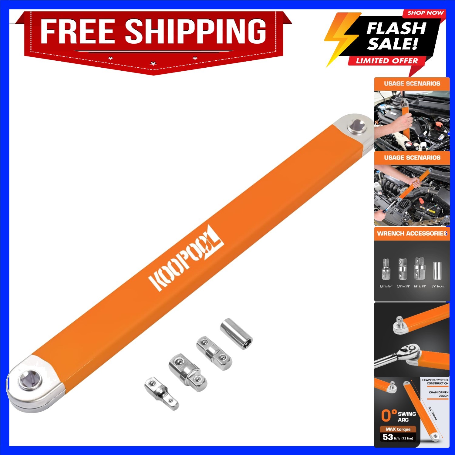 Offset Extension Wrench, Impact Ready Wrench Extender, with 1/2″, 1/4″ and 3/…